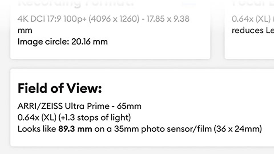 Field of View result of lens and modifier selection