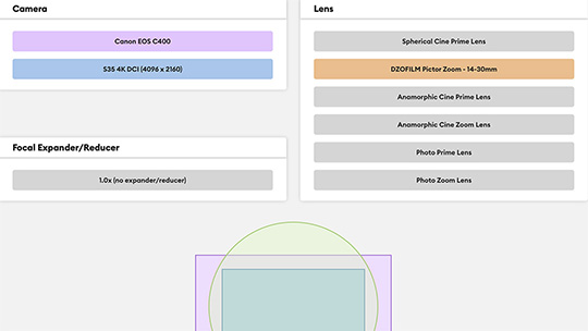 Camera and lens example from the Lens Coverage Tool