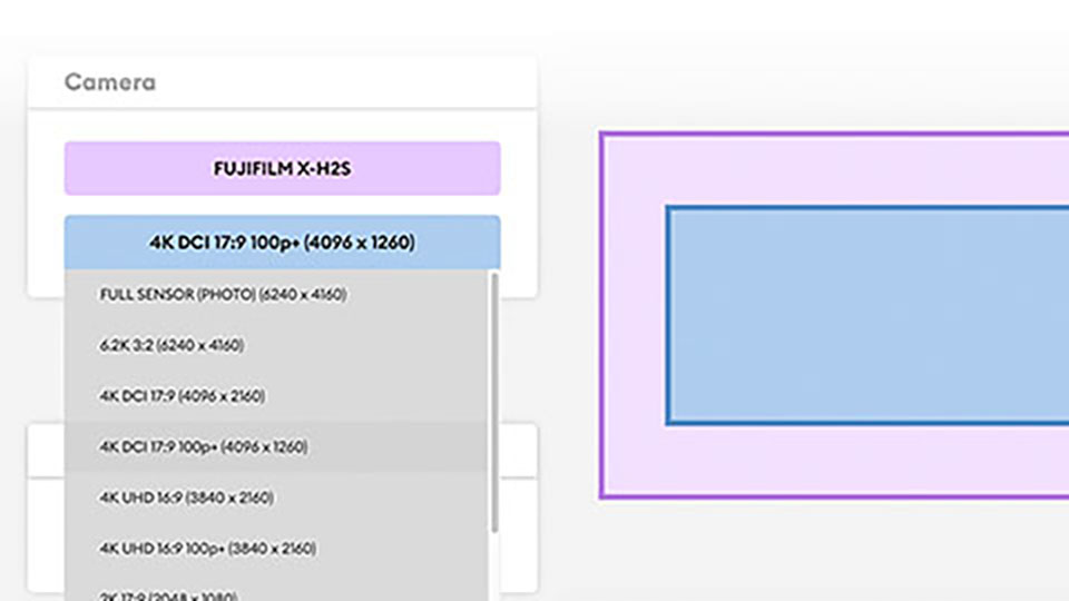 Camera and Recording Format selector with various recording options